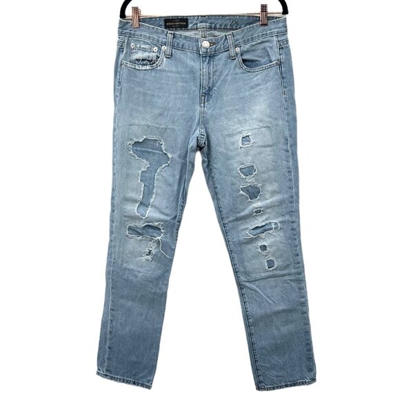 J. Crew Light Wash Broken-In Boyfriend Patched Distressed Jeans Size 30 - Picture 1 of 5